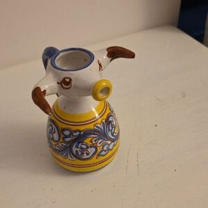 Handcrafted Ceramic Vase with Blue and Yellow Design